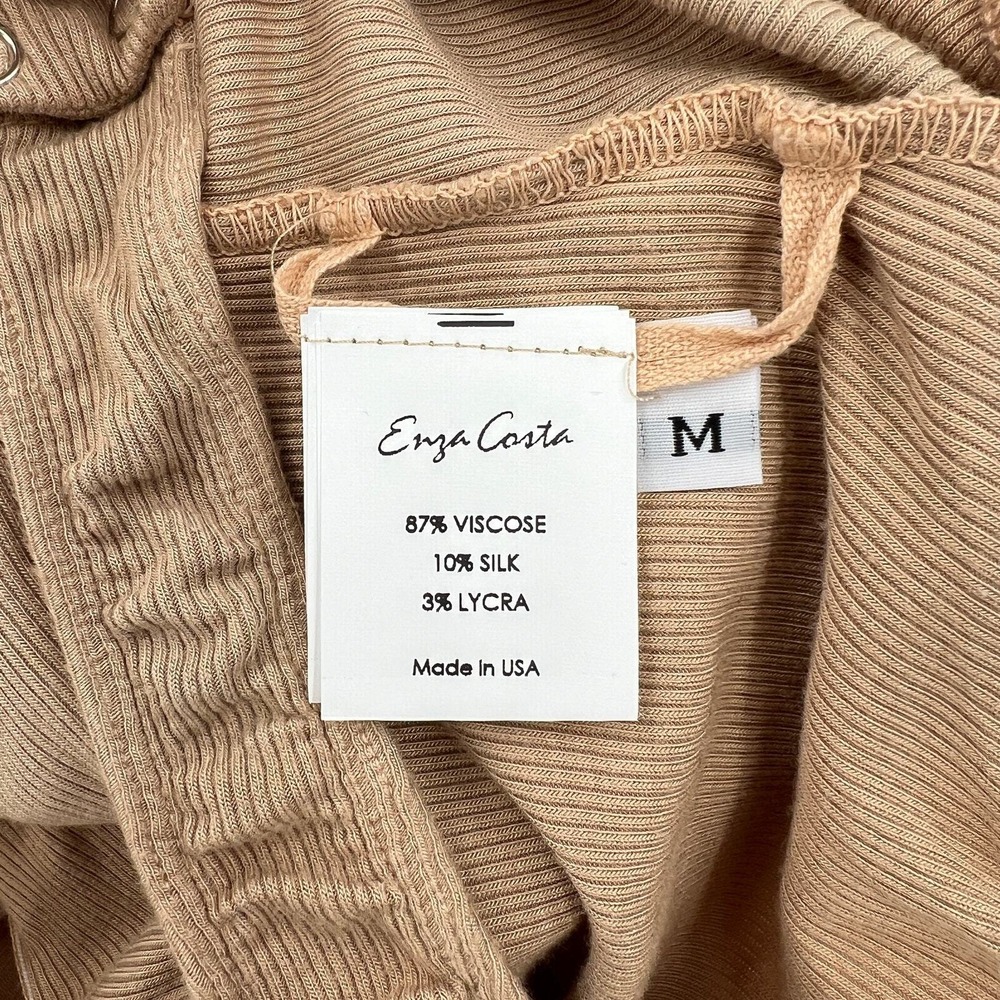 ENZA COSTA Halter Bodysuit Women Medium Tan Ribbed Silk Blend Keyhole Sleeveless - Picture 11 of 13